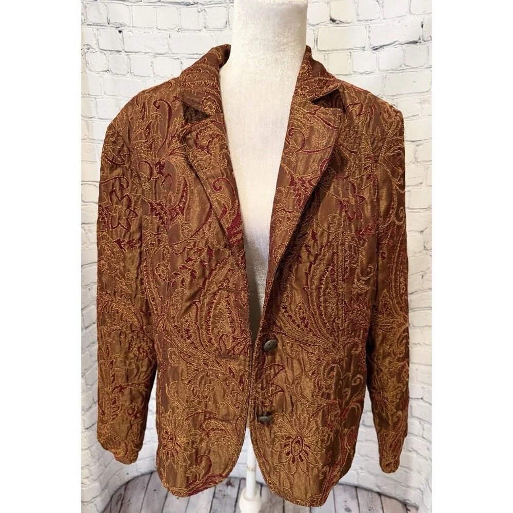 Vintage Brocade Paisley Tapestry Tailored Steampunk Victorian Jacket Blazer XL - Picture 2 of 8